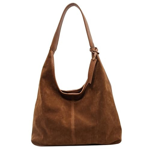 Brown Suede Bag for Women Elegant Brown Purses Brown Tote Bag Purse Large and Small Handbags Suede Purse Slouchy Tote Bag (Yellow brown) | Amazon (US)