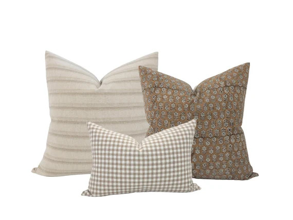 Warm Neutral Pillow Cover Combo Fall Pillow Combo Brown Pillow - Etsy | Etsy (US)