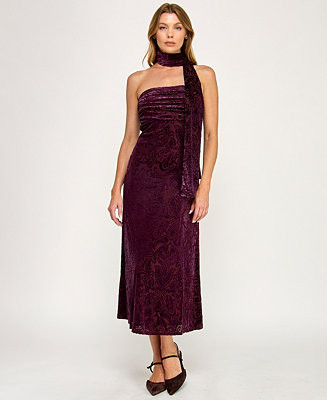 Juniors' Burnout Velvet Sleeveless Scarf Midi Dress | Macy's
