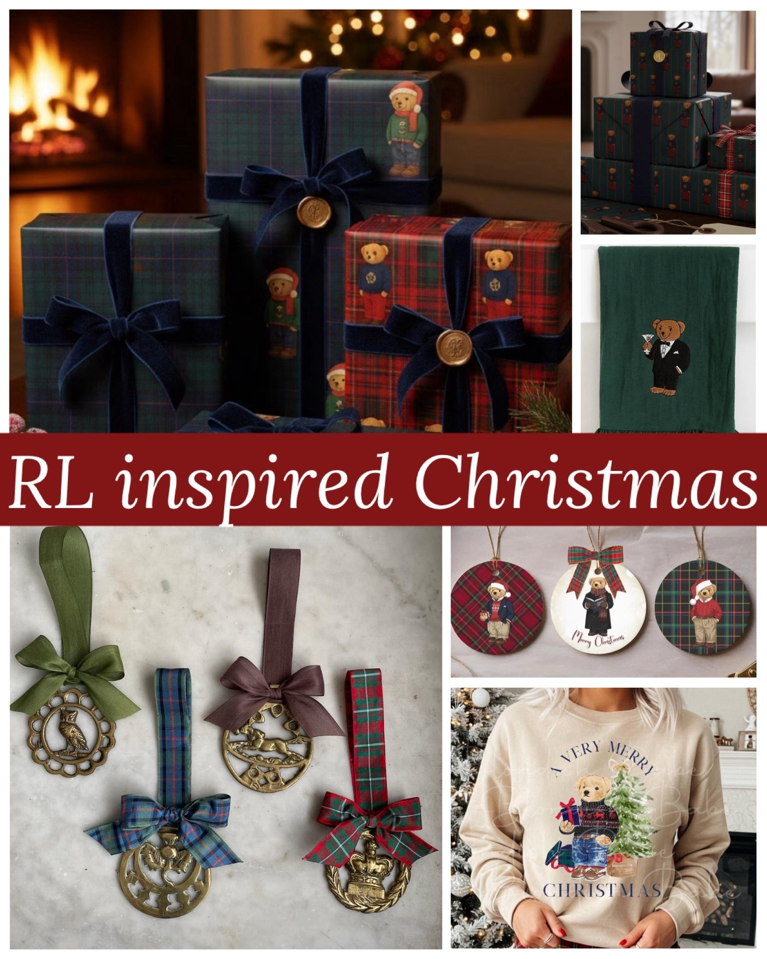 🎁 RL Inspired Christmas Decor Finds

Cozy, classic, and perfectly preppy 🎄💙 This entire round-up gives that iconic Ralph-Lauren-holiday look without the RL price tag! From the plaid gift wrap to the vintage-style horse brass ornaments and the adorable bear sweatshirt, every piece pulls together that warm fireside aesthetic we all love. Perfect for decorating your tree, gifting, wrapping presents, and adding timeless charm throughout your home. Such a gorgeous mix of tartan, brass, velvet bows, and festive teddy bear details — truly the coziest Christmas aesthetic! 🎁✨🐻🔥

At the bottom I linked everything directly — the plaid ceramic ornaments, the “Very Merry Bear” sweatshirt, the horse brass ornaments with ribbon, the RL-inspired plaid wrapping paper sets, and the RL bear kitchen towel. So many beautiful, classic holiday pieces that elevate your home instantly! 🎄🏡💫

⸻

cozy christmas decor • ralph lauren inspired • plaid wrapping paper • tartan christmas • holiday gift wrap • brass ornaments • equestrian christmas • classic christmas aesthetic • timeless holiday decor • preppy christmas style • christmas fireplace decor • velvet ribbon ideas • christmas kitchen towel • bear christmas sweatshirt • tree ornaments • holiday home inspiration • tartan plaid christmas ideas • preppy home decor • cozy holiday home

#LTKHoliday #LTKHome #LTKGiftGuide