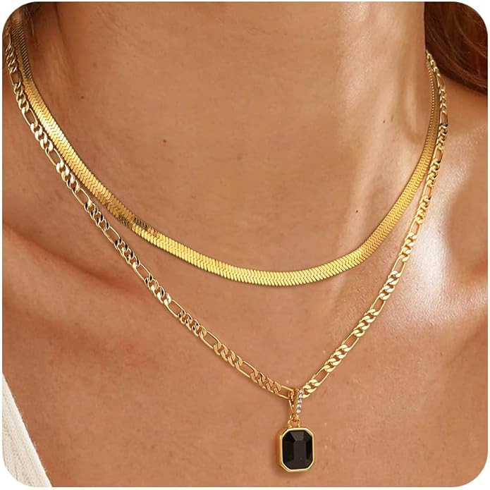 Mesovor Gold Crystal Layered Necklaces for Women Trendy, 18K Gold Plated Statement Crystal Pendan... | Amazon (US)