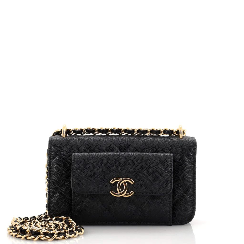 Pocket Twins Clutch with Chain Quilted Caviar | Rebag