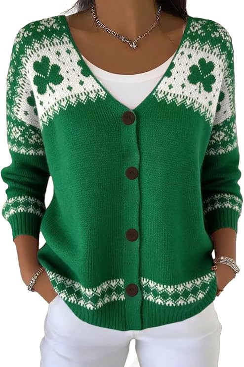 Earlymemb Women's Funny Graphic V Neck Button Down Cardigan Holiday Matching Open Front Long Slee... | Amazon (US)