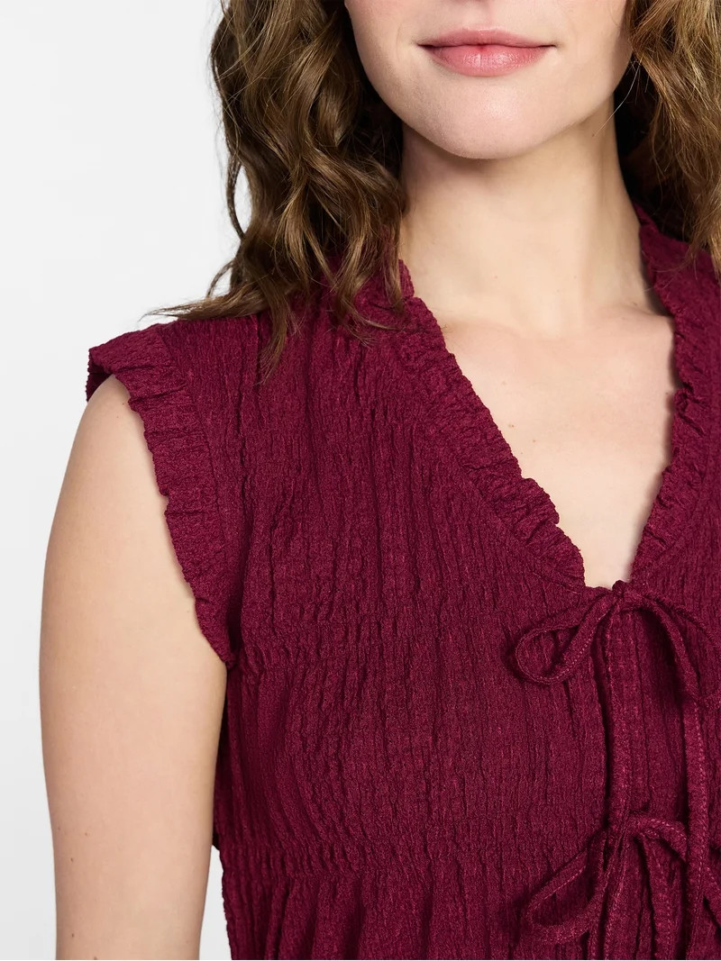 Time and Tru Women's Textured Tie Front Top, Sizes XS-XXXL | Walmart (US)