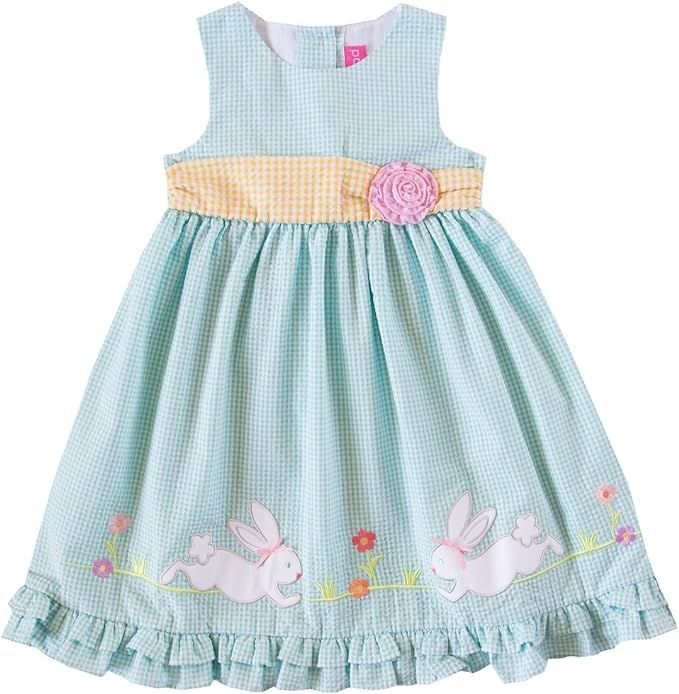 Good Lad Toddler Thru 4/6X Girls Turquoise Seersucker Easter Dress with Bunny Applique | Amazon (US)