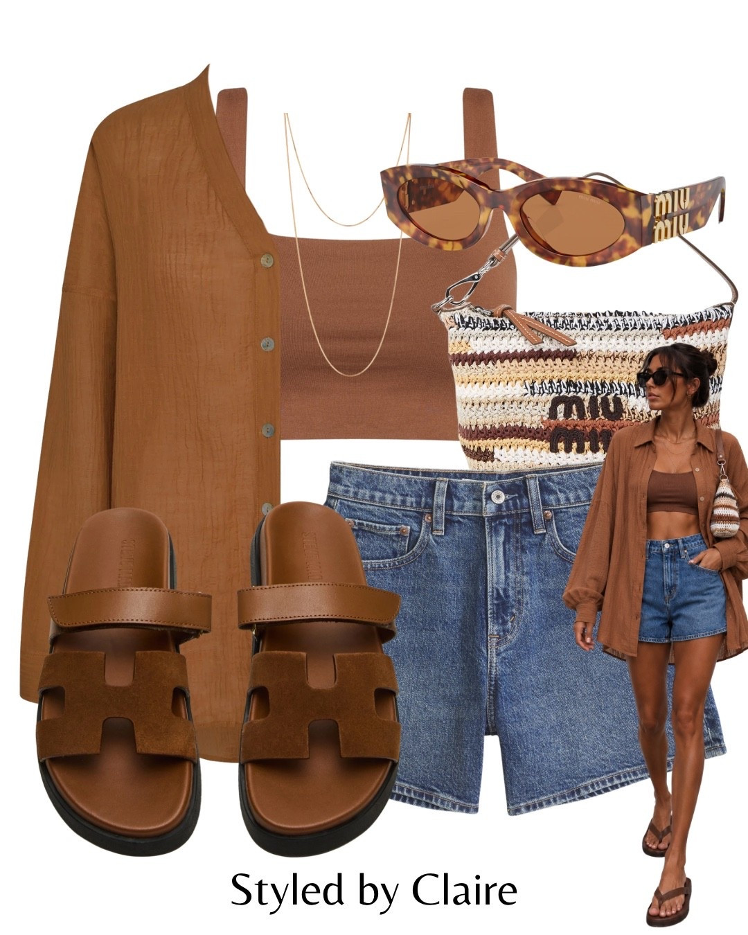 CARAMEL OUTFIT🥨
Tags: Monday swimwear Barcelona crinkle oversized shirt Klayd basic crop Bralette square neck Steve Madden sandals brown miu miu crochet bag sunglasses denim mom shorts Zara fashion city break inspo outfit ideas chic women’s style ootd trending summer

#LTKsummer #LTKstyletip #LTKshoes
