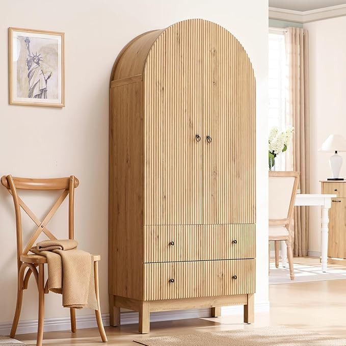 Fluted Arched Pantry Cabinet, 71" Tall Kitchen Storage Pantry Cabinet with Adjustable Shelves and... | Amazon (US)