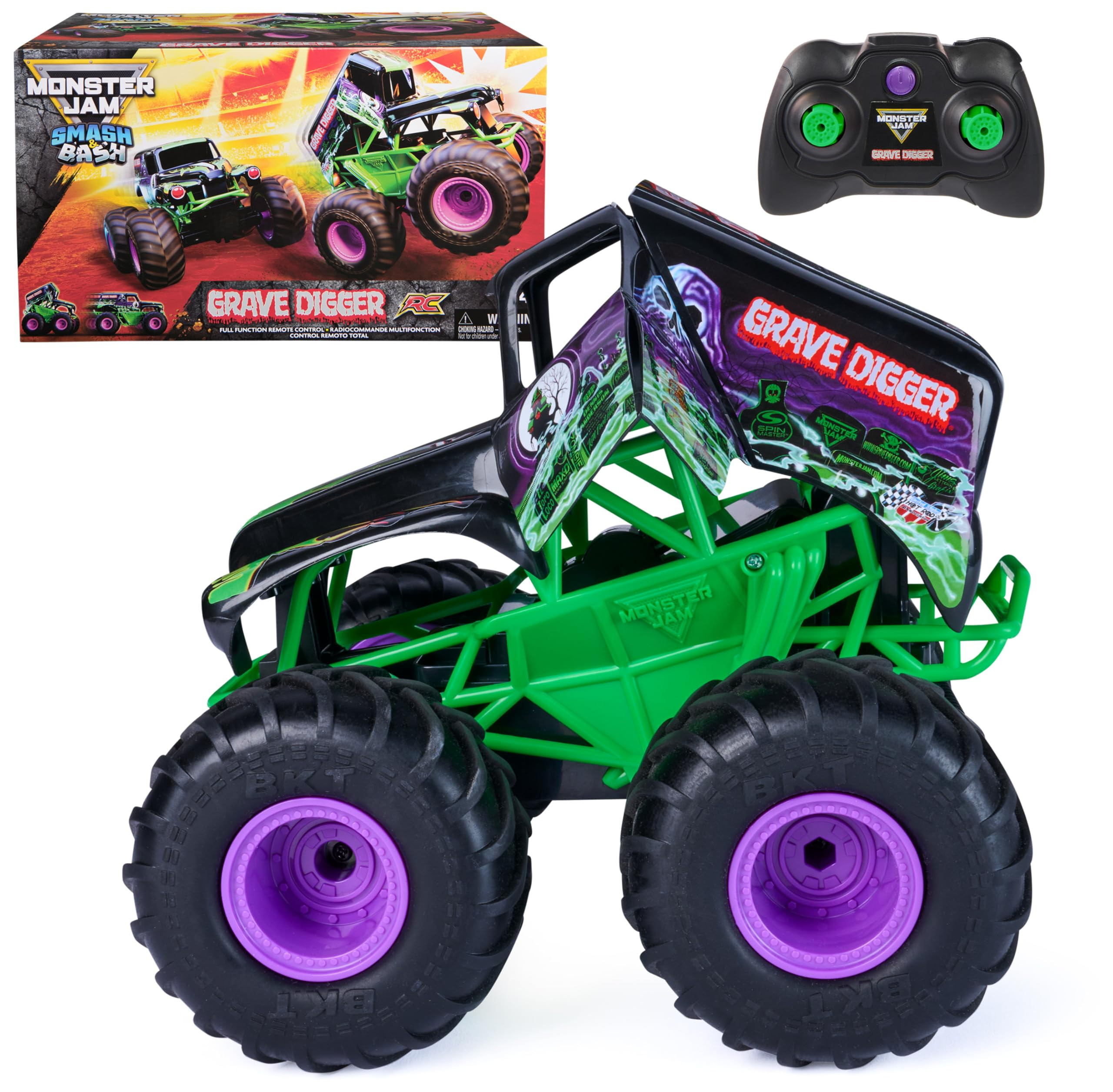 Monster Jam, Official Smash & Bash Grave Digger Remote Control Indoor & Outdoor Vehicle, 1:15 Sca... | Amazon (US)