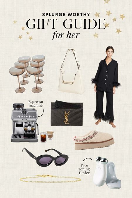 Gift guide for her: Splurge Worthy 

Coup glasses, purse, handbag, pajamas, espresso machine, coffee, Saint Laurent wallet, sunglasses, Ugg tazz slippers, skin care, skin tightening machine 

Holiday gifts, Christmas gift ideas for her, for women, gals, moms, sisters, friends 

#LTKGiftGuide #LTKCyberWeek #LTKHoliday