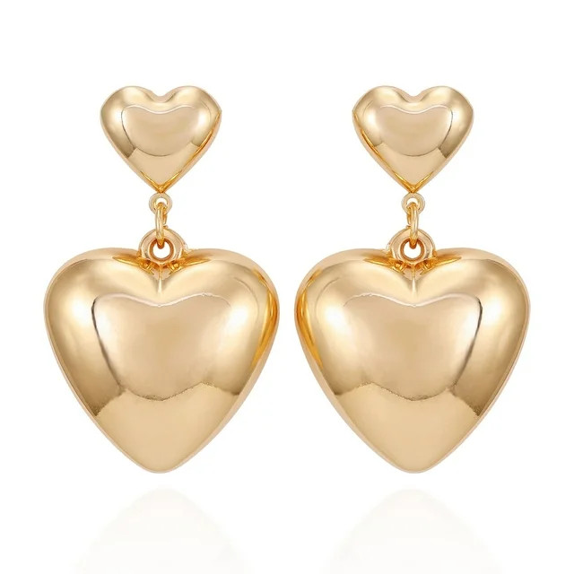 No Boundaries Gold Tone Trendy Puffed Heart Drop Post Earrings, Women's | Walmart (US)