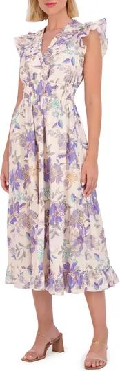 Vince Camuto Floral Ruffle Cotton Midi Dress | Nordstrom | Nordstrom