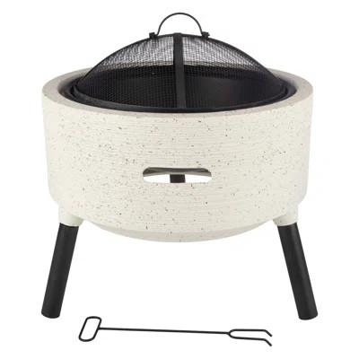 Outdoor Fire Pit - 21” Round Faux Concrete Firepit - Wood Burning Fire Pit with Poker, Screen, Cover - Wood Fire Pits for Outside Patio by Pure Garden | Wayfair North America