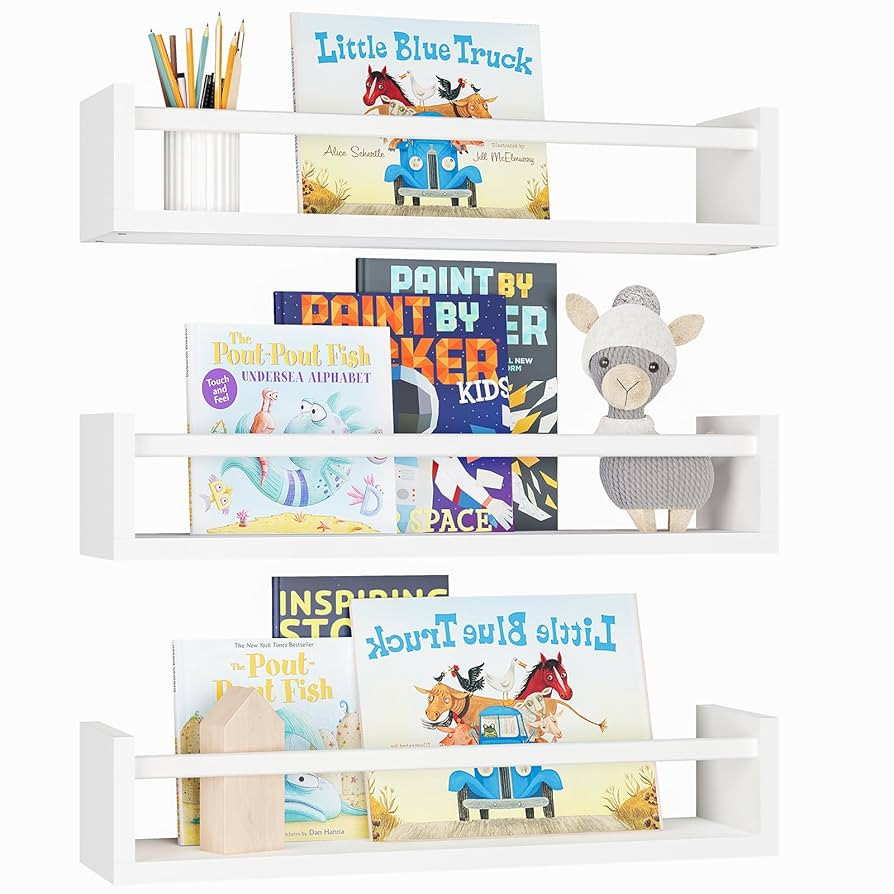 Fixwal Wood Nursery Bookshelves, 16.5 Inch Floating Bookshelves for Wall Set of 3, Baby Kids Deco... | Amazon (US)