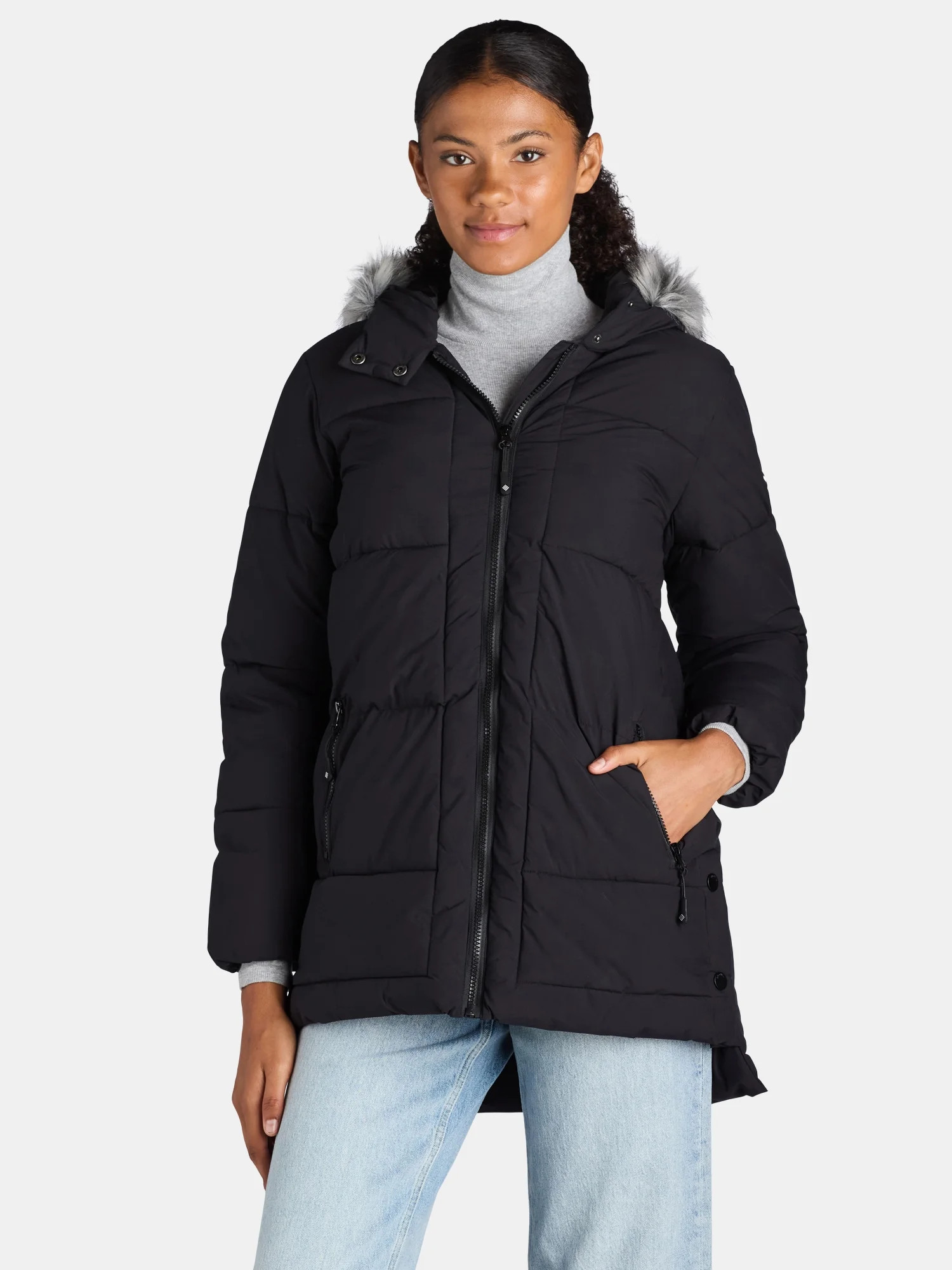 Big Chill Women's and Women's Plus Wide Quilted Puffer Coat with Faux Fur Trim Hood, Sizes S-3X | Walmart (US)