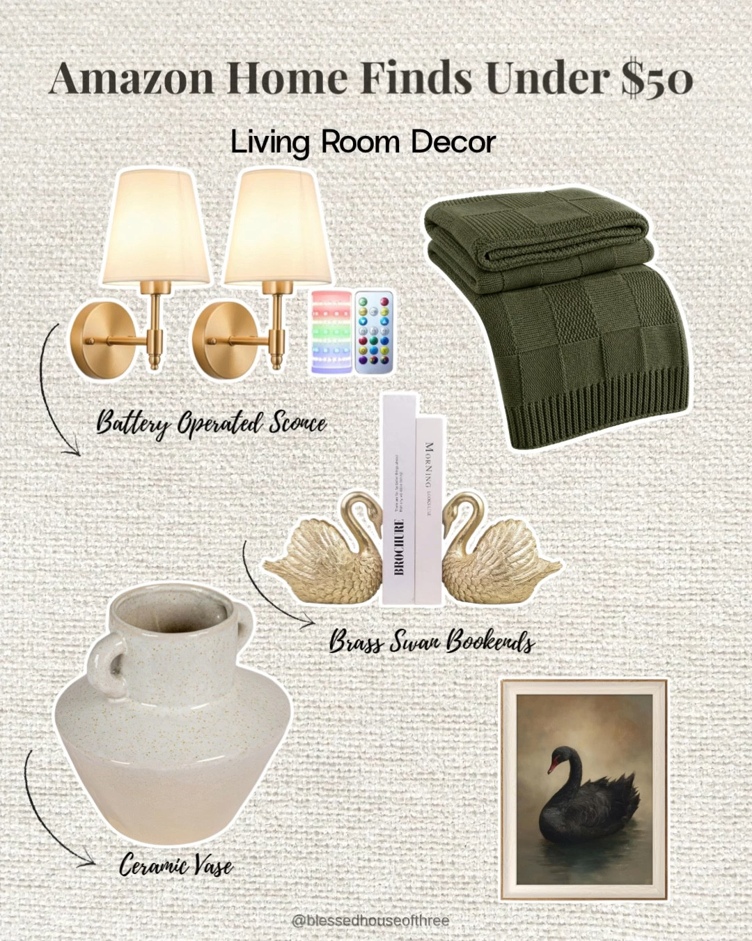 Affordable home refresh that looks high-end 🤍 These Amazon home finds under $50 are perfect for styling a cozy, neutral living room with layered textures, warm brass accents, and timeless decor pieces. From battery-operated sconces to sculptural bookends and marble accents, these pieces elevate your space without the designer price tag. Brass home decor. These are easy ways to make your home feel designer  Follow me on LTK for daily home decor, Amazon finds, and styling ideas.

#LTKSeasonal #LTKSaleAlert #LTKHome