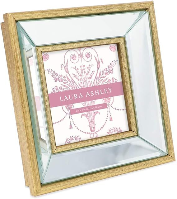 Laura Ashley 4x4 Gold Beveled Mirror Picture Frame, Classic Mirrored Frame with Deep Slanted Angl... | Amazon (US)