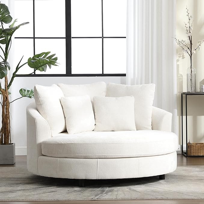 Chifee & Vingol 59.8" W Oversized Accent Barrel Chair Large Round Chair with Wheels,Light Beige | Amazon (US)