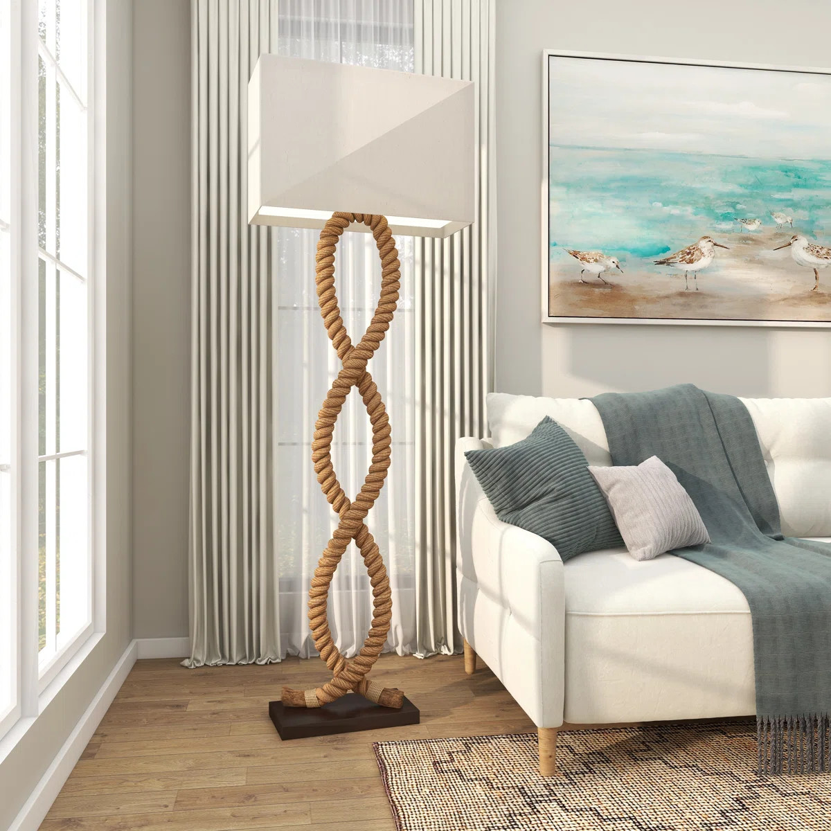 Blanchette Jute Rope Floor Lamp with Linen Shade | Wayfair North America