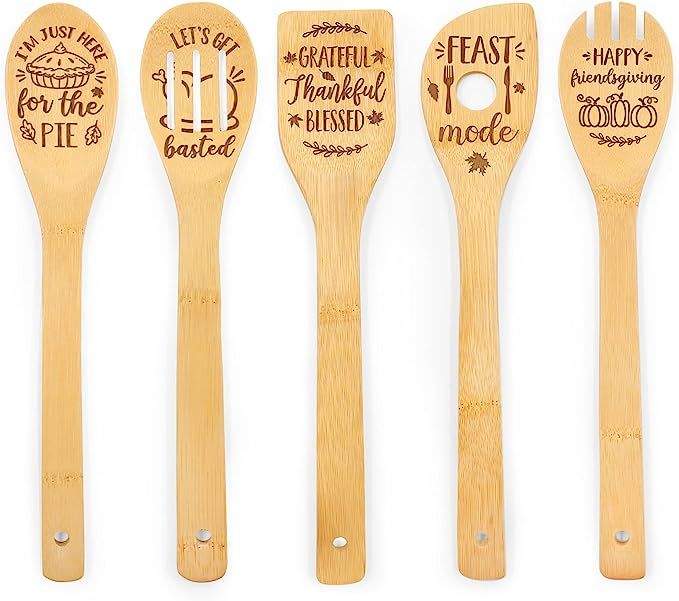 Friendsgiving Wooden Spoons Rustic Bamboo Utensils Funny Laser Engraved Cooking Spatula Friends F... | Amazon (US)