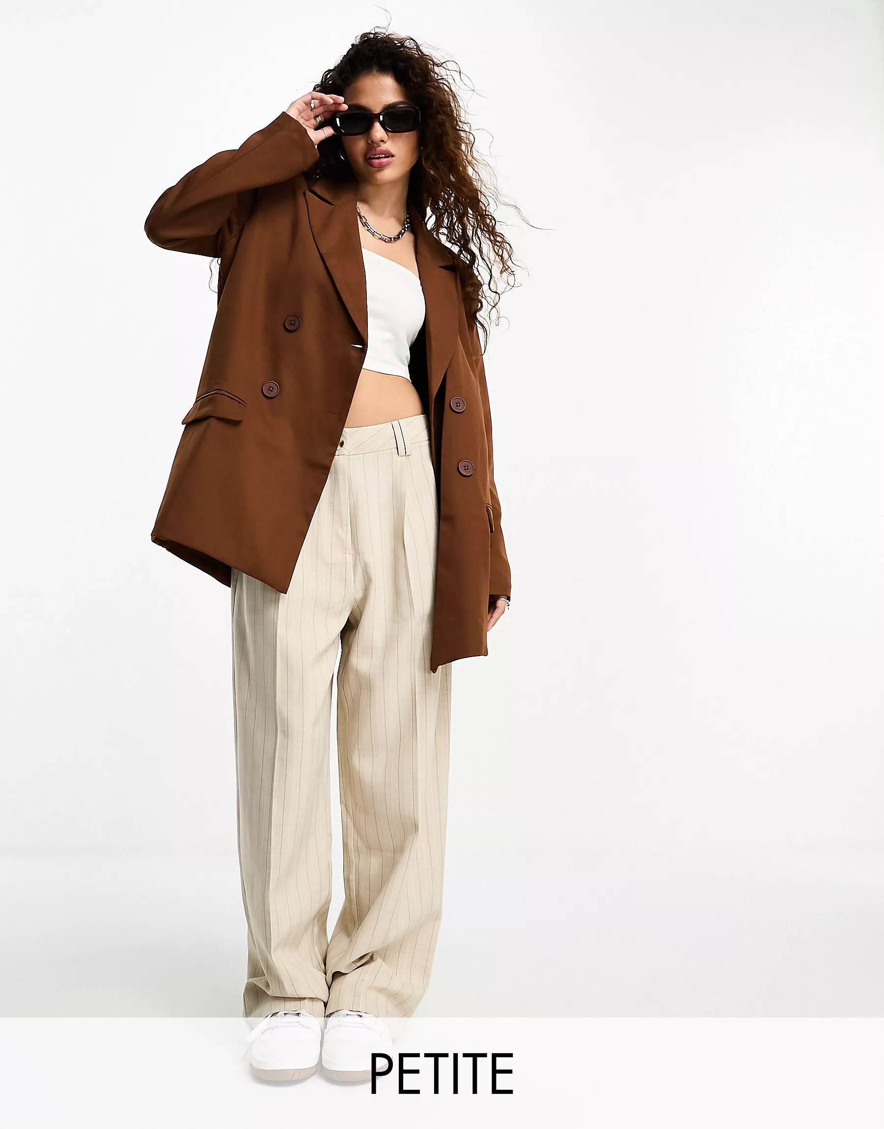 Heartbreak Petite oversized dad blazer in chocolate brown | ASOS (Global)