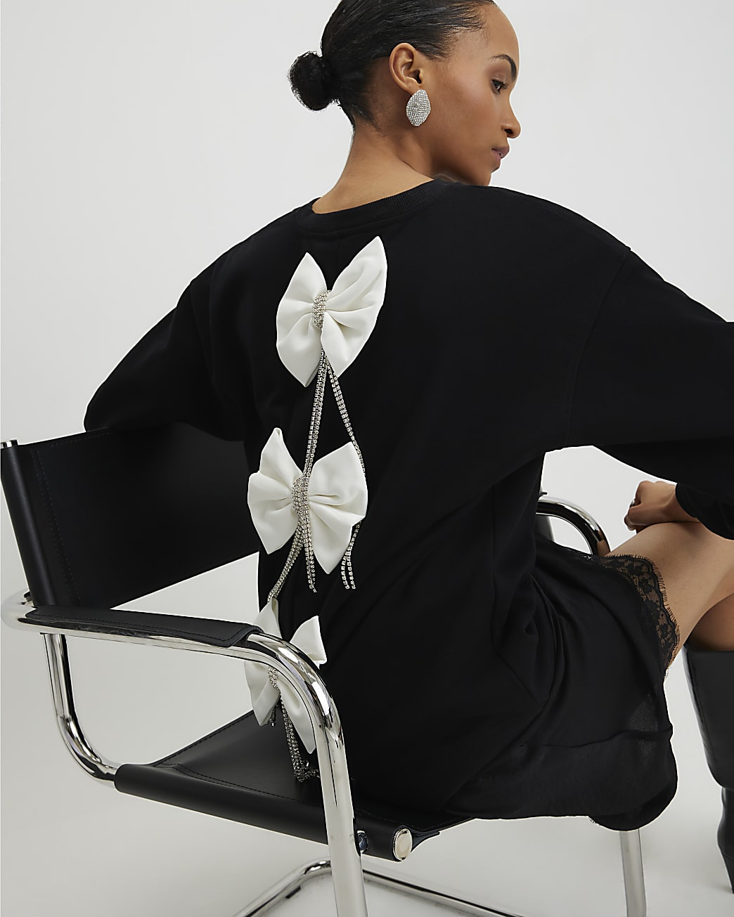 Black Bow Back Sweatshirt | River Island UK & IE