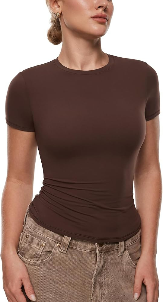 INLYRIC Women's Inbarely Ultra Short Sleeve Tops Crew Neck Double Lined Going Out Slim Fit T Shir... | Amazon (US)