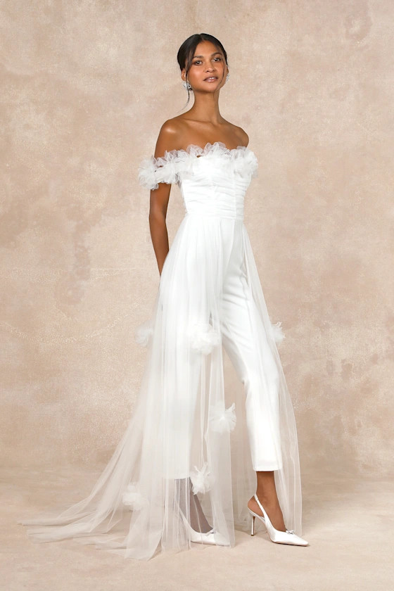 Modern Devotion White 3D Flower Tulle Overlay Jumpsuit | Lulus