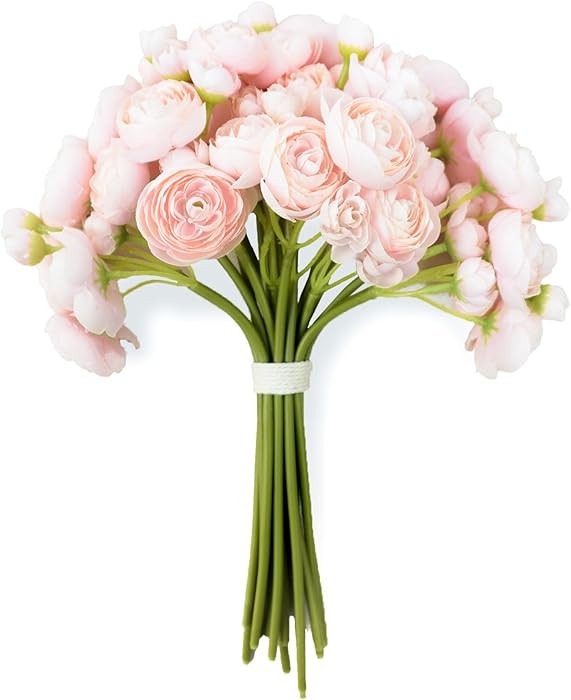 18pcs Mini Ranunculus Artificial Flowers – Faux Silk 4-Bloom Stems for Wedding Bouquets, Center... | Amazon (US)