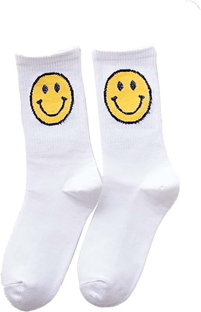 WHITE Smiley Face Socks | Amazon (US)