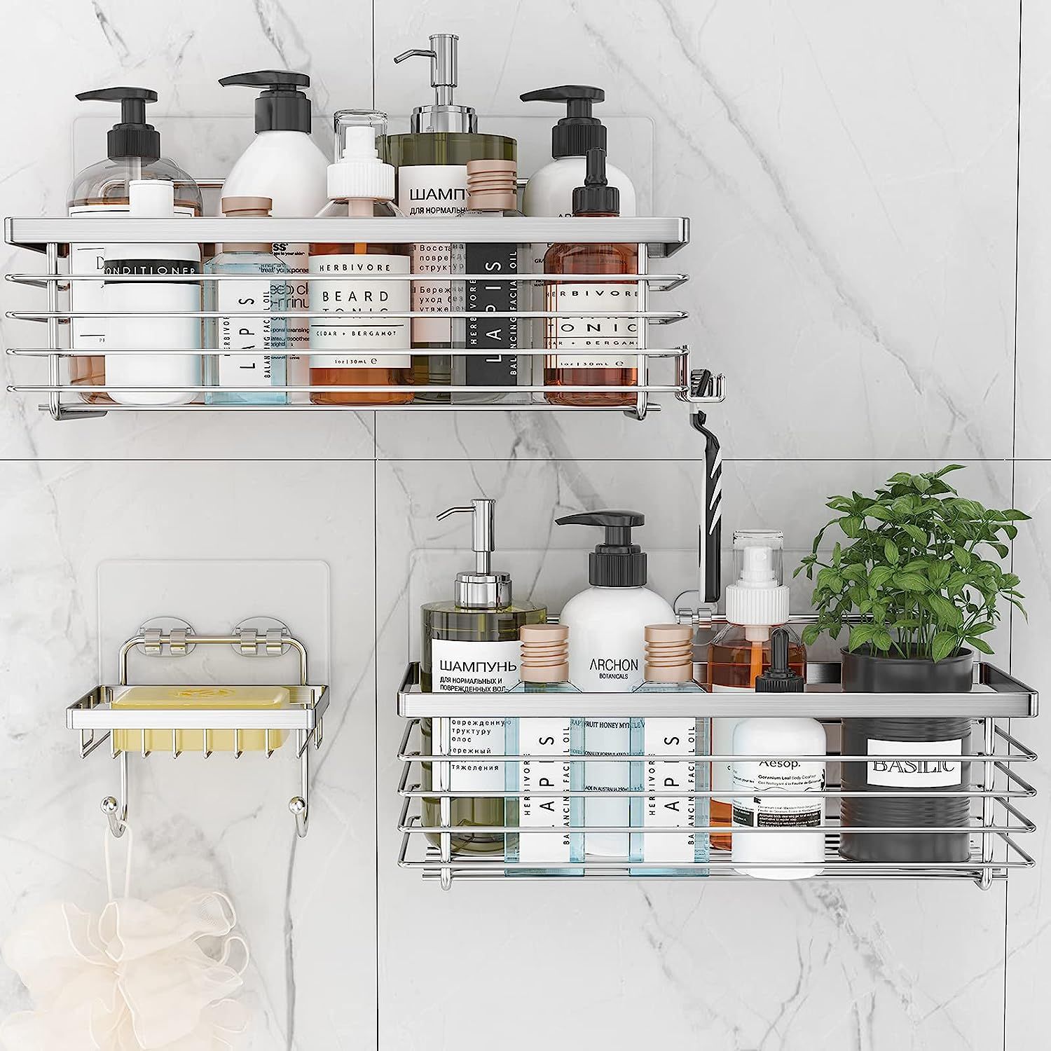 ODesign Shower Caddy Basket with Hooks Soap Dish Holder Shelf for Shampoo Conditioner Bathroom St... | Amazon (US)