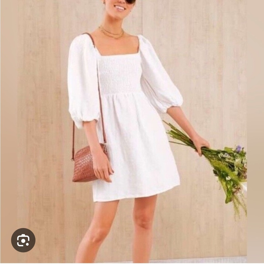 Tuckernuck White Annie smocked minidress size medium, 100% linen | Poshmark