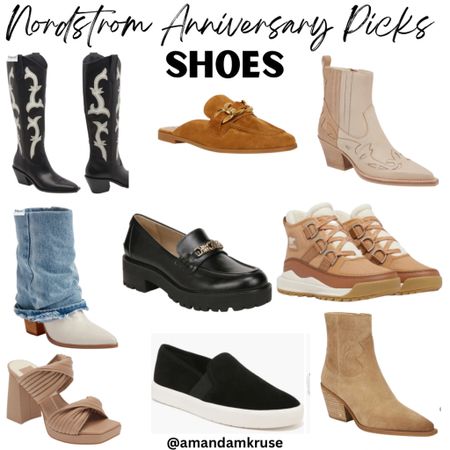 Nordstrom Anniversary shoe picks. Cowgirl boots. Western booties. Pointed toe booties. Fall booties. Loafers. Platform sandals. 

#LTKxNSale #LTKshoecrush #LTKunder100