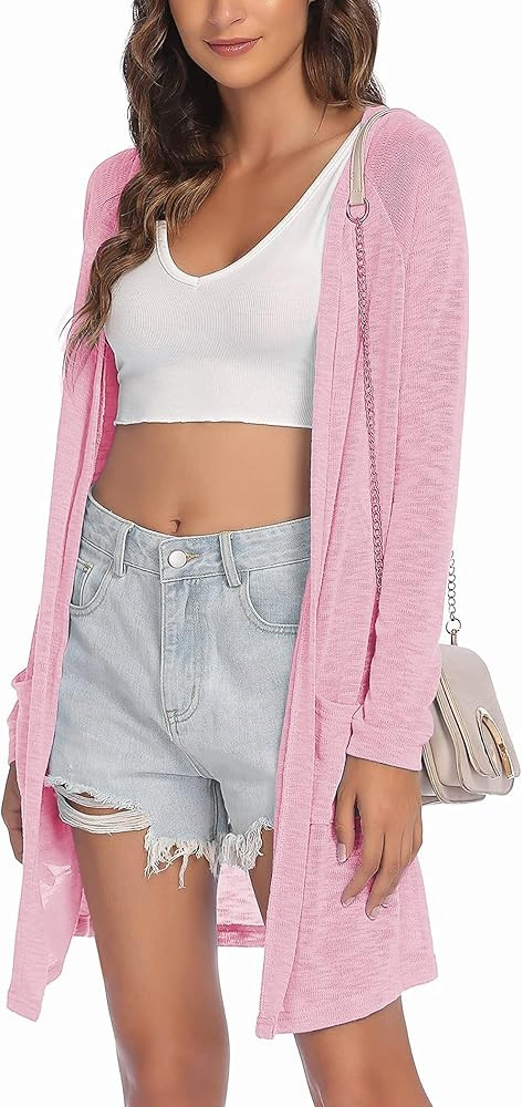 ELESOL Women's Cardigan Sweater, Loose Casual Open Front with Pockets Long Sleeved for Sun-Screening | Amazon (US)