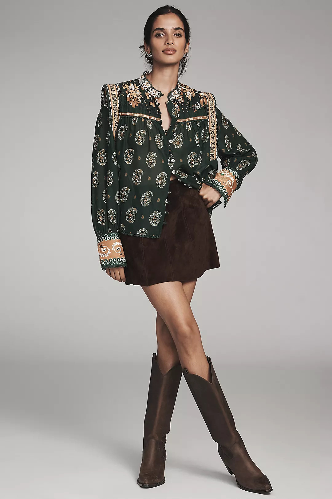 Farm Rio Tayla Buttondown Long-Sleeve Blouse | Anthropologie (US)