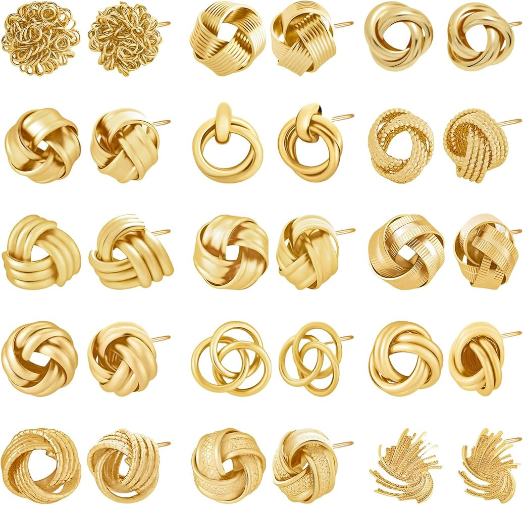 NEWITIN 15 Pairs Gold Love Knot Earrings for Women Hypoallergenic Earring 14K Gold Plated Woven L... | Amazon (US)
