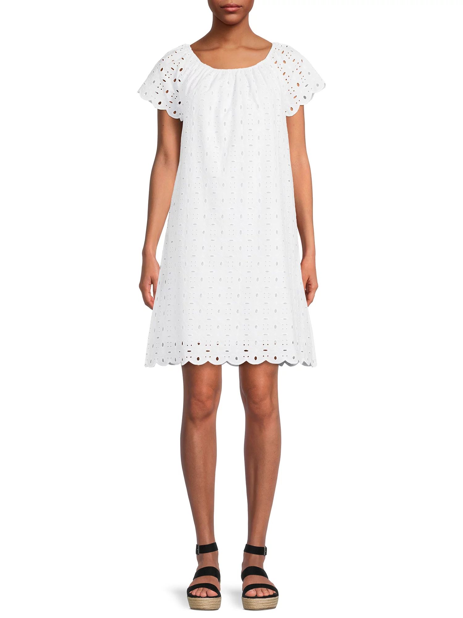 Time and Tru Women's Eyelet Dress with Short Sleeves, Sizes XS-XXXL | Walmart (US)