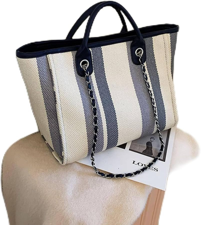 Large Capacity canvas bag women's fashion portable shopping bag shoulder chain tote | Amazon (US)