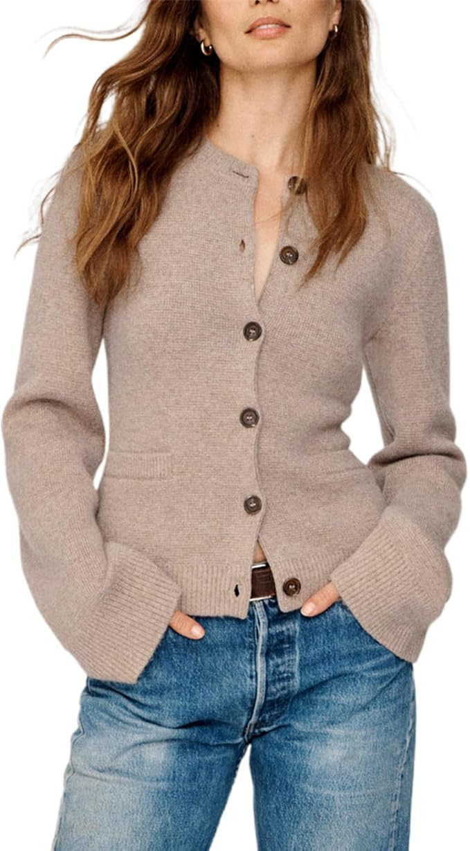 SOLILOQUY Womens Slim Fit Cardigan Sweaters Long Sleeve Button Down Open Front Solid Crop Sweater... | Amazon (US)