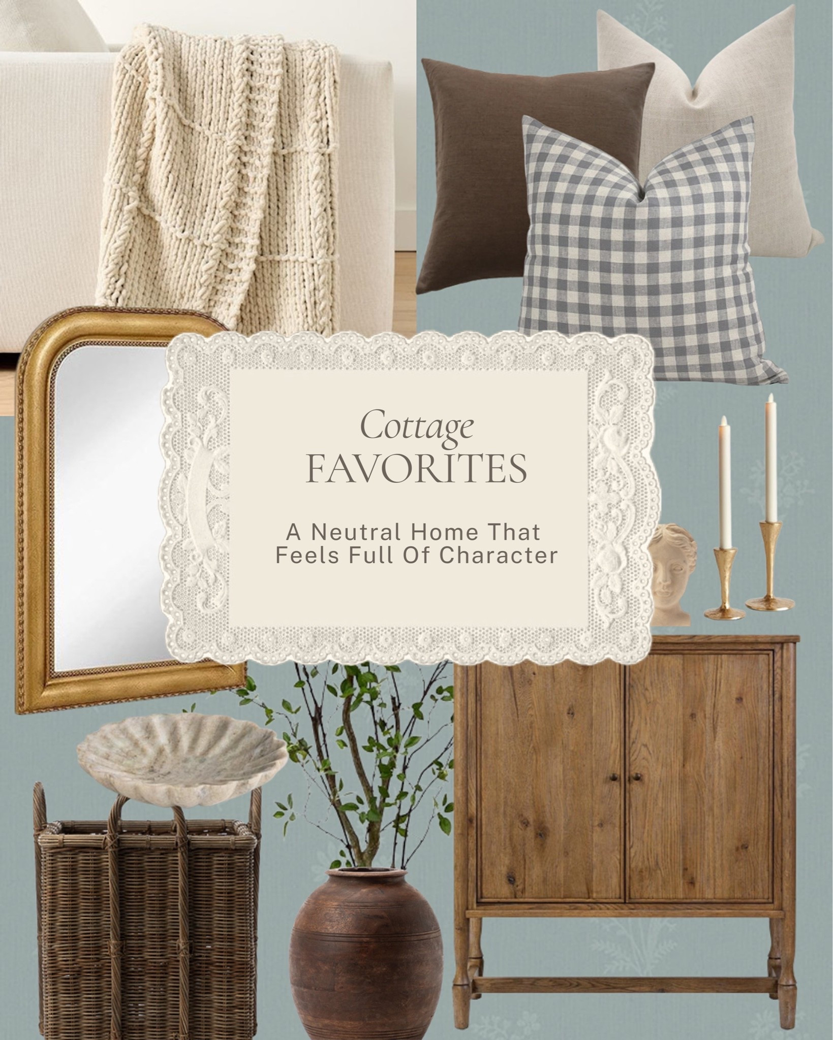 A neutral home doesn't have to mean a plain one. Warm woven textures, a gold mirror, a marble bust, brass candlesticks, and a checked pillow or two, this is how you build character into a neutral palette.

All linked here 🤍 

#LTKhome