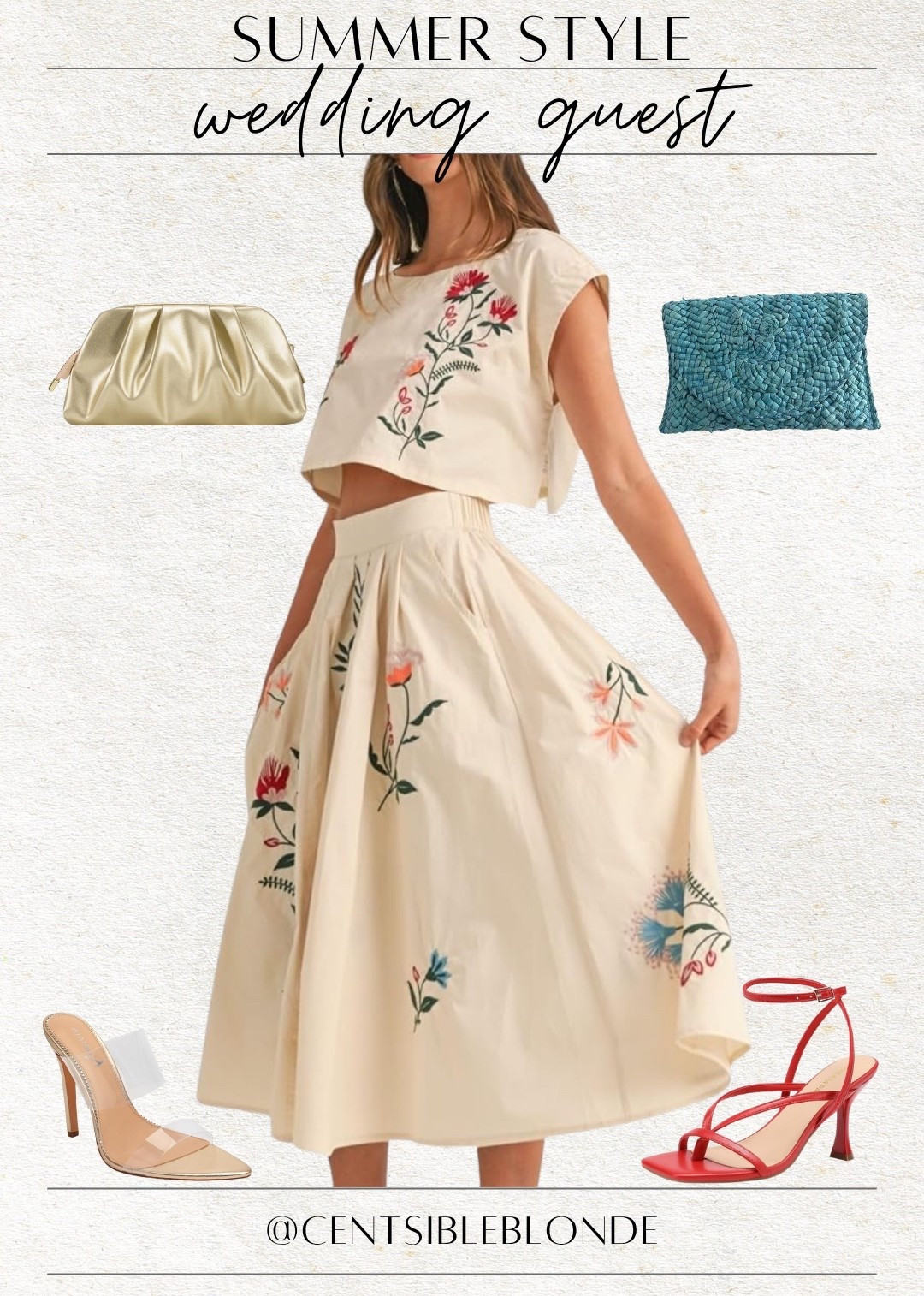 Matching set, wedding guest, garden party, clutch, summer outfit, summer style, gold handbag, skirt set, clear strap heels, heeled sandals, summer sandals, straw handbag, Amazon set, Amazon style, Amazon outfit, floral set 

#LTKParties #LTKWedding #LTKShoeCrush