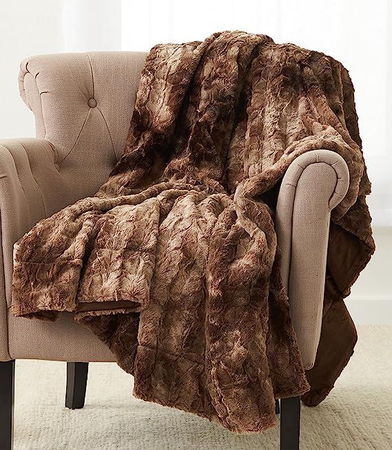 Amazon Brand – Pinzon Faux Fur Throw Blanket 63" x 87", Alpine Brown | Amazon (US)