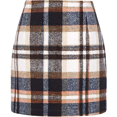 Arssm Women's Plaid Skirt Casual High Waist Bodycon Skirt Pencil Mini Skirt(Brown-S) | Amazon (US)