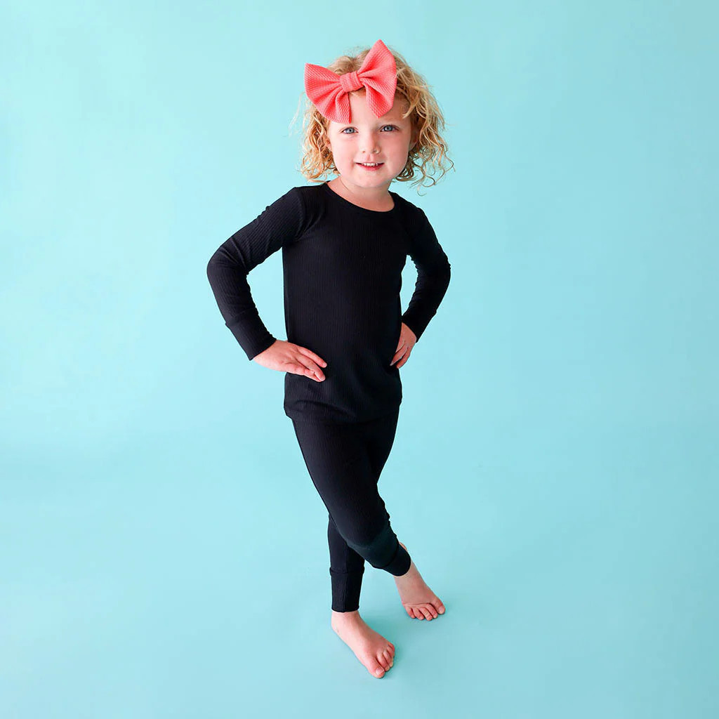 Black Ribbed Classic Pajama Set | Posh Peanut