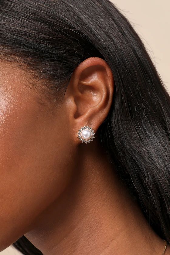 Perfect Radiance Gold Pearl Rhinestone Stud Earrings | Lulus