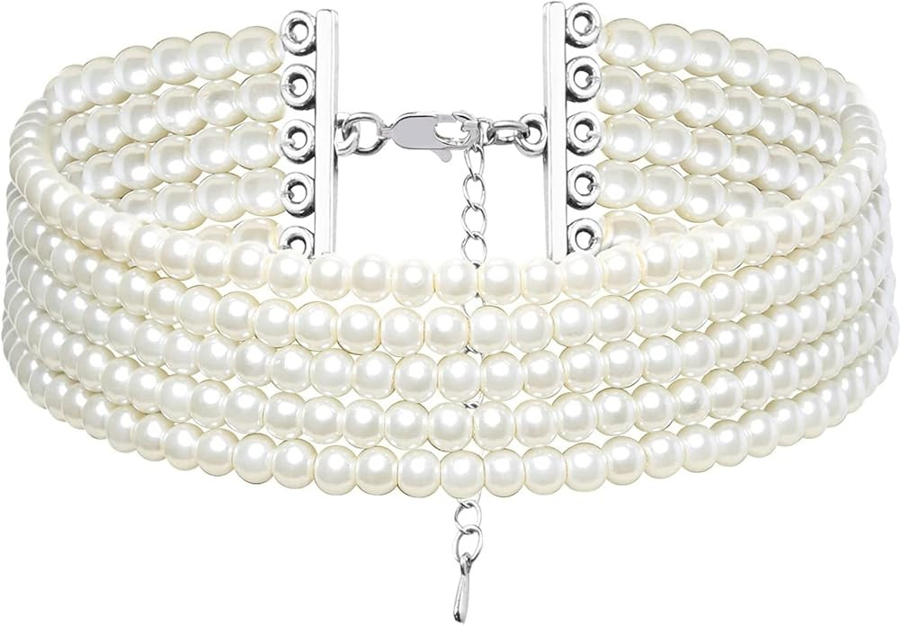 BABEYOND Round Imitation Pearl Choker Necklace Multi Strands Choker 20s Flapper Necklace Accessor... | Amazon (US)
