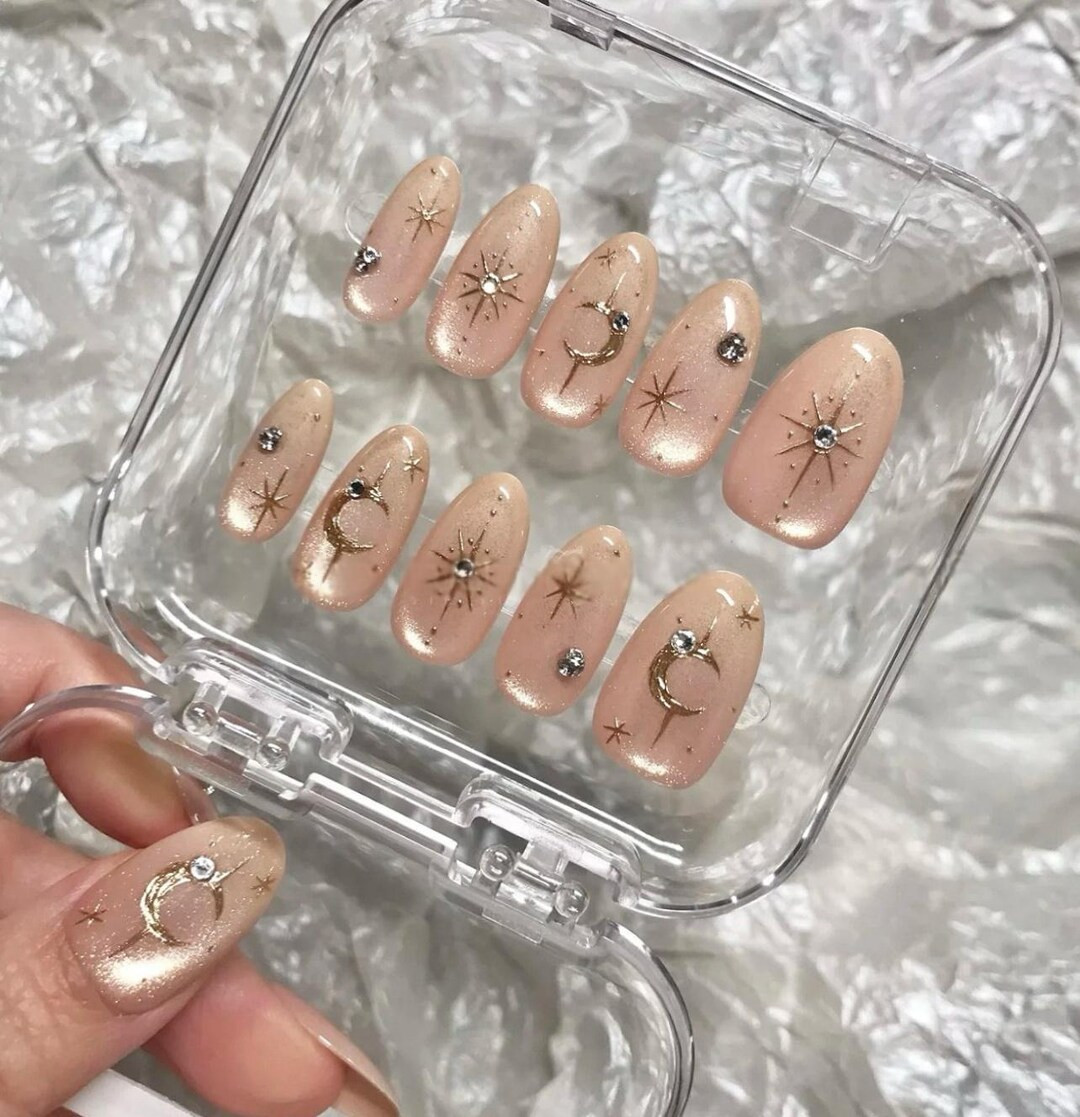 Glitter Star Moon Press on Nails: Handmade Faux Acrylic Gel Nails - Etsy | Etsy (US)