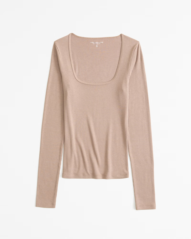 Long-Sleeve Featherweight Rib Tuckable Squareneck Top | Abercrombie & Fitch (US)