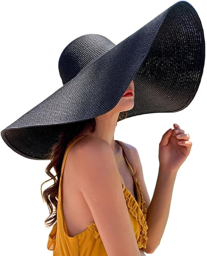 Oversized Beach Sun Hat for Women, Foldable Fashion Floppy Roll Up Visor Hats, Large Wide Brim St... | Amazon (US)