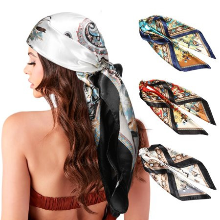 AWAYTR 35” Large Square Satin Head Scarf - 3Pcs Women Satin Hair Scarves Silk Bandana Scarf Headscarf | Walmart (US)