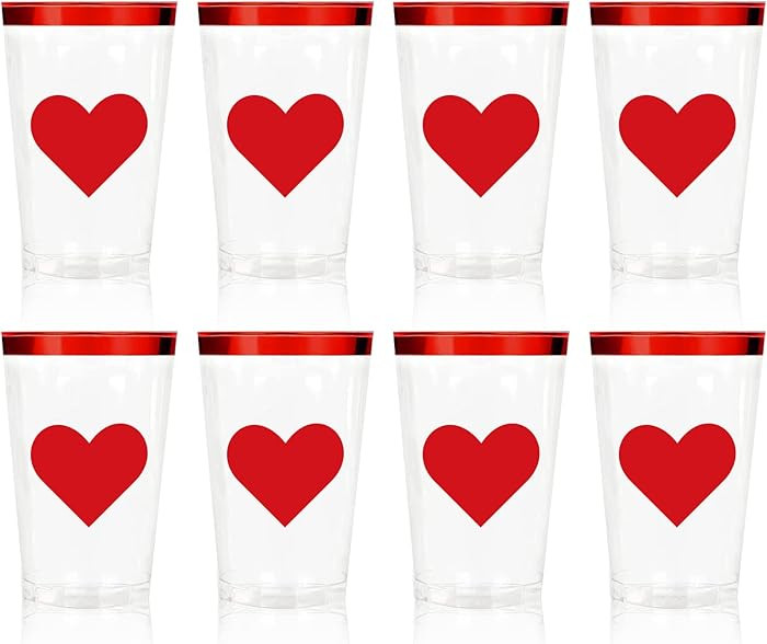 Whaline 32 Pack Valentine's Day Plastic Cups Red Heart Clear Plastic Cups 12 Oz Clear Plastic Cup... | Amazon (US)